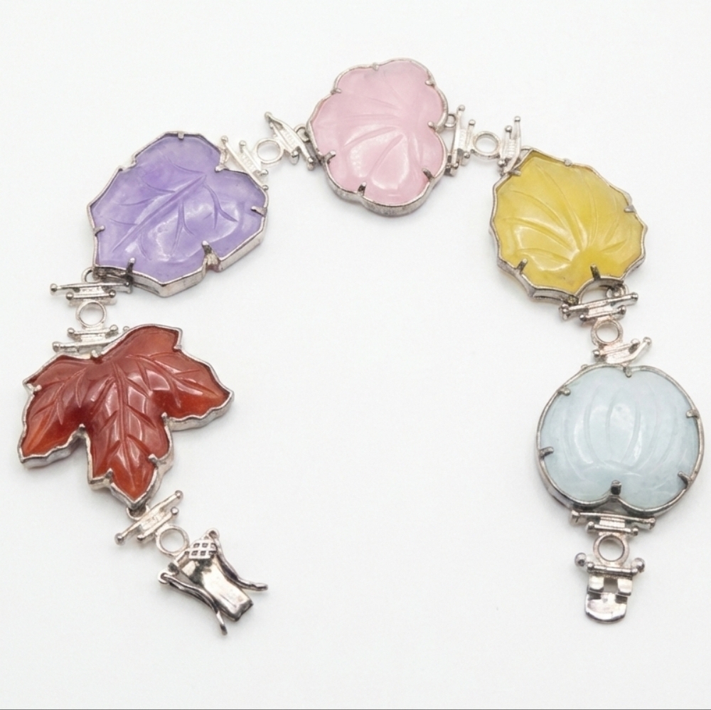 Sol d'Or Sterling Silver Multi Gemstone Leaf Bracelet